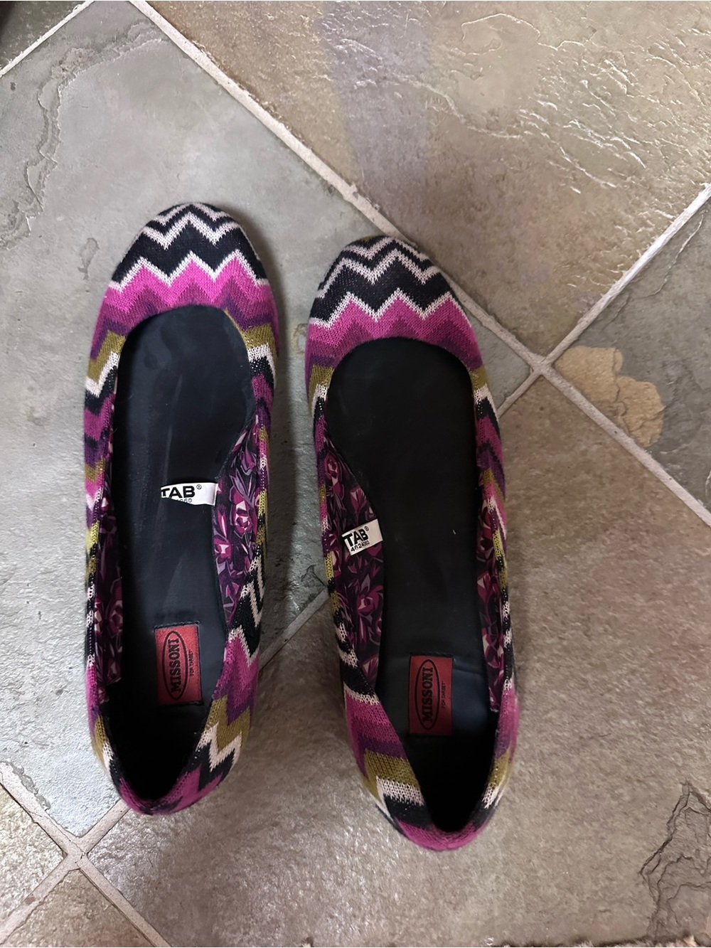 Missoni for Target Pink, Black & Olive Chevron Knit Slip-Ons